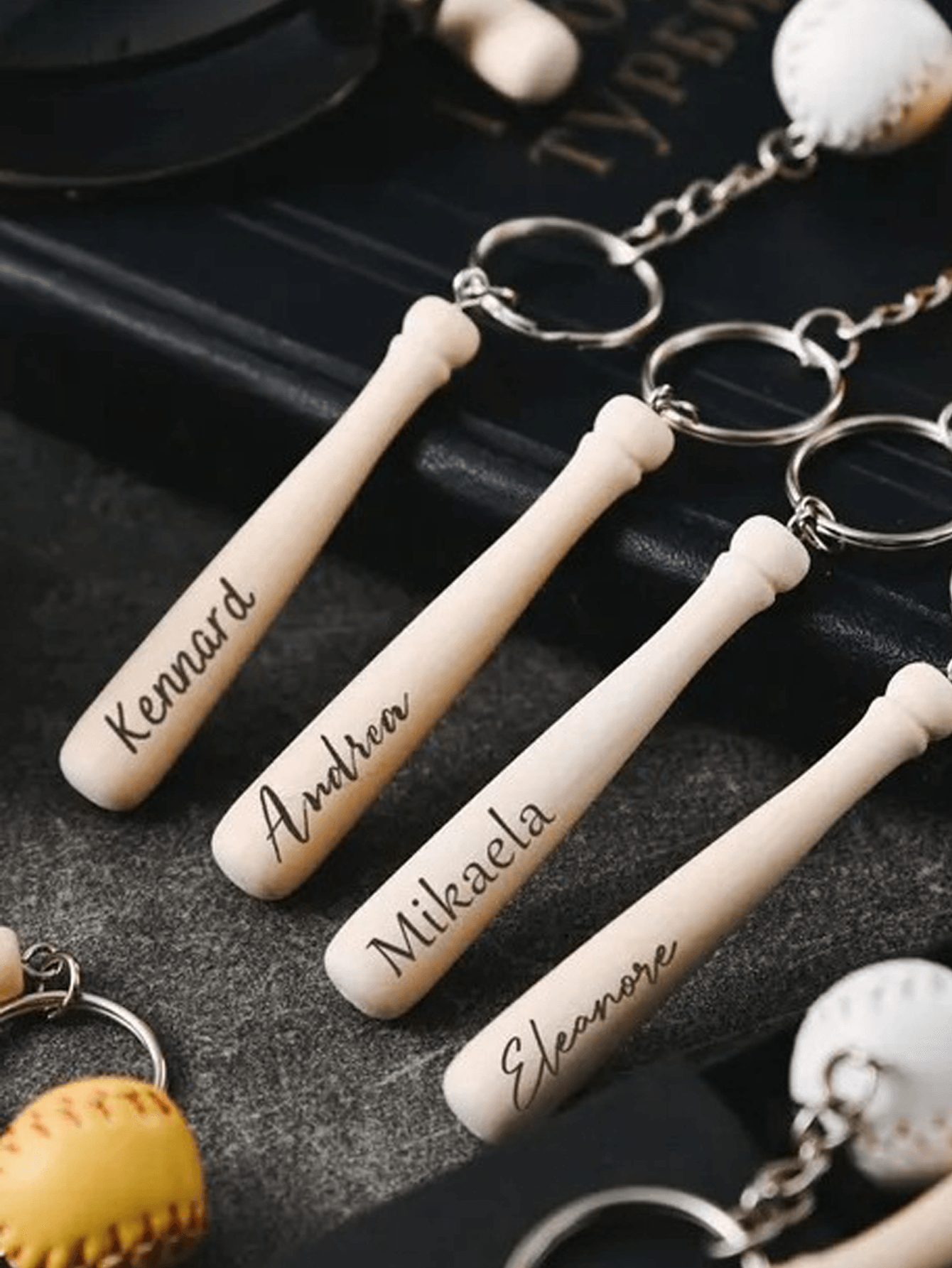 Personalized Carved Baseball Keychain
